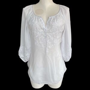 White House Black Market Semi Sheer Embroidered Beaded Blouse XS